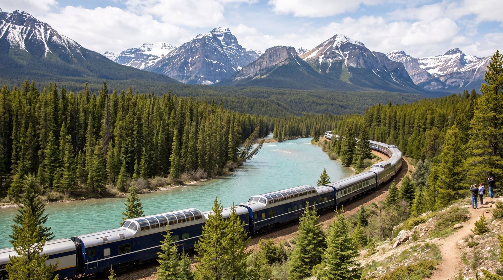Across the Rockies by train, in daylight
